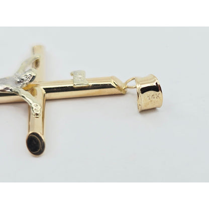 14K Two Tone Gold Jesus on Tube Cross Charm Pendant