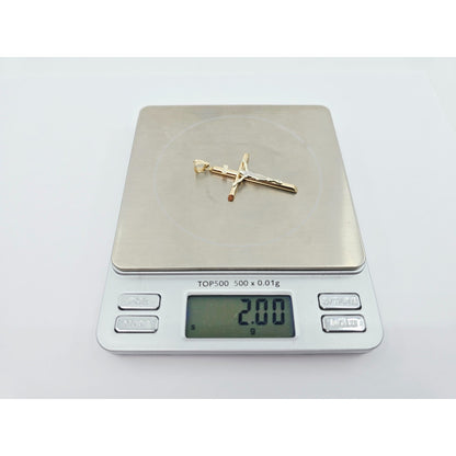 14K Two Tone Gold Jesus on Tube Cross Charm Pendant