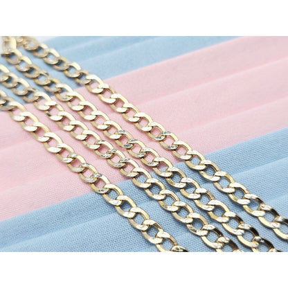 14K Two Tone Gold Diamond Cut Cuban Link Chain Necklace
