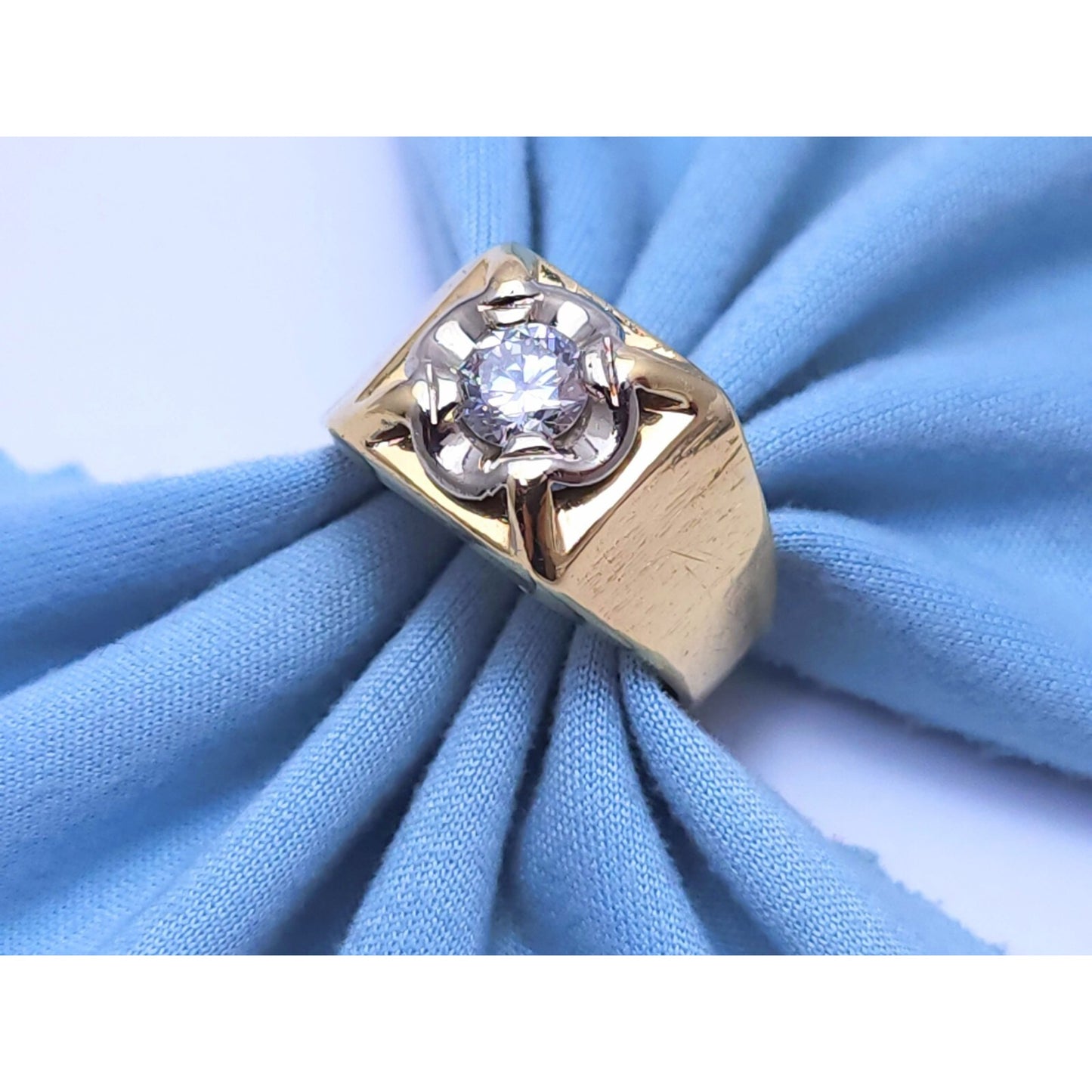 14K Two Tone Gold Diamond Men's Ring