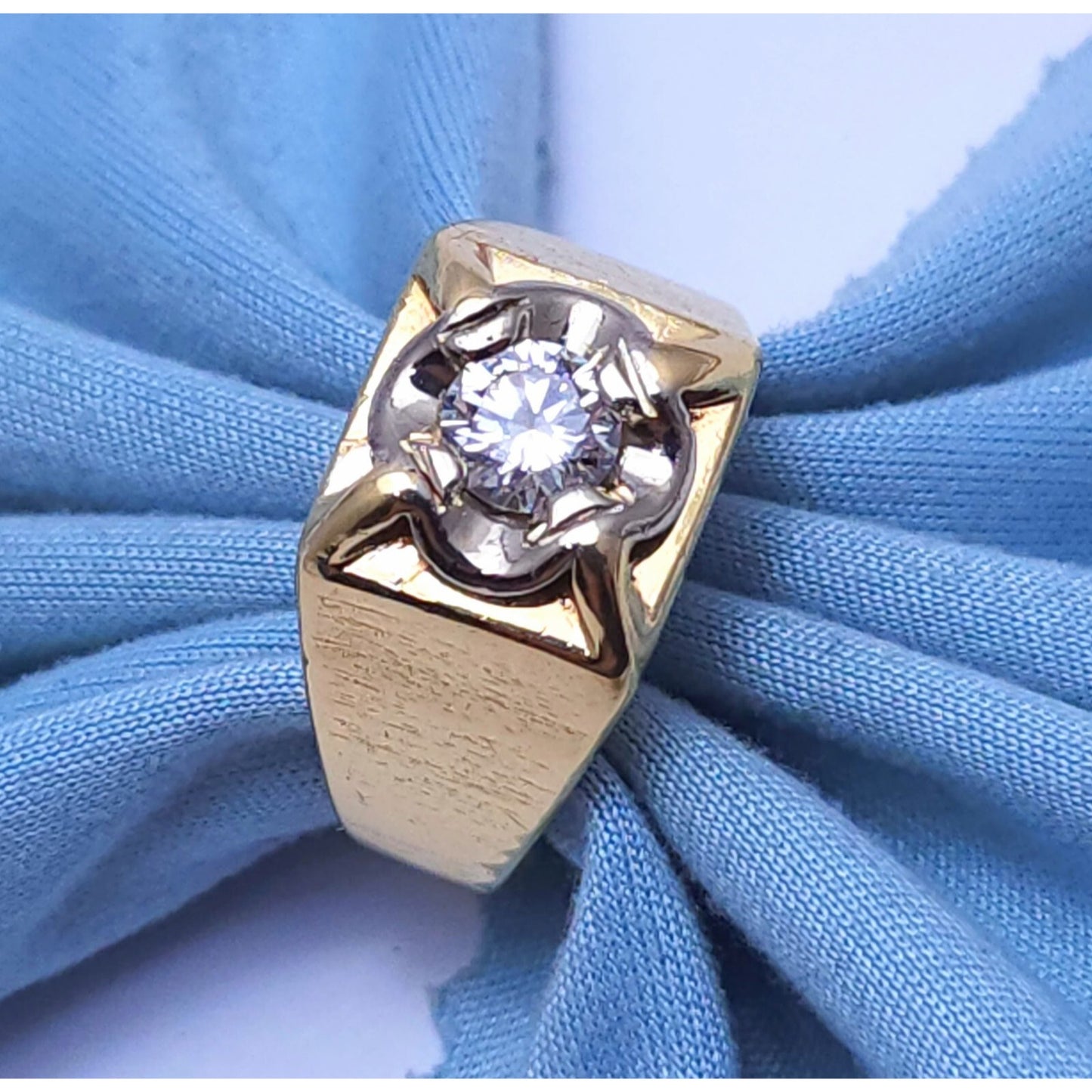 14K Two Tone Gold Diamond Men's Ring