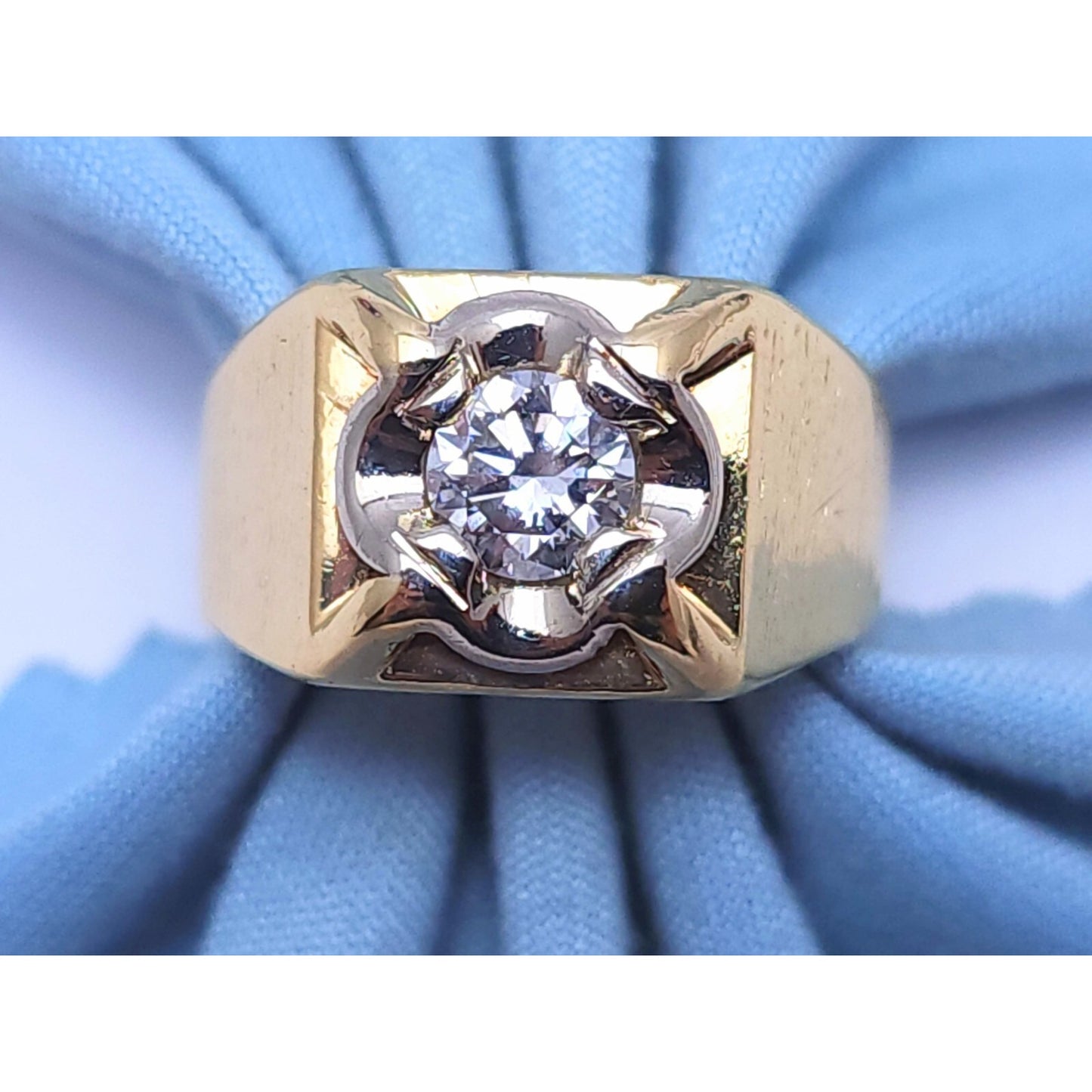 14K Two Tone Gold Diamond Men's Ring