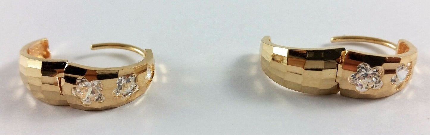 14K Yellow Gold Small Hoop Earrings with CZ's