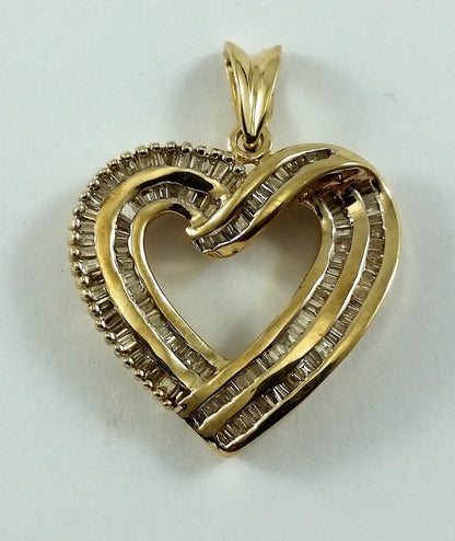 14K Solid Yellow Gold Open Heart Diamond Charm Pendant