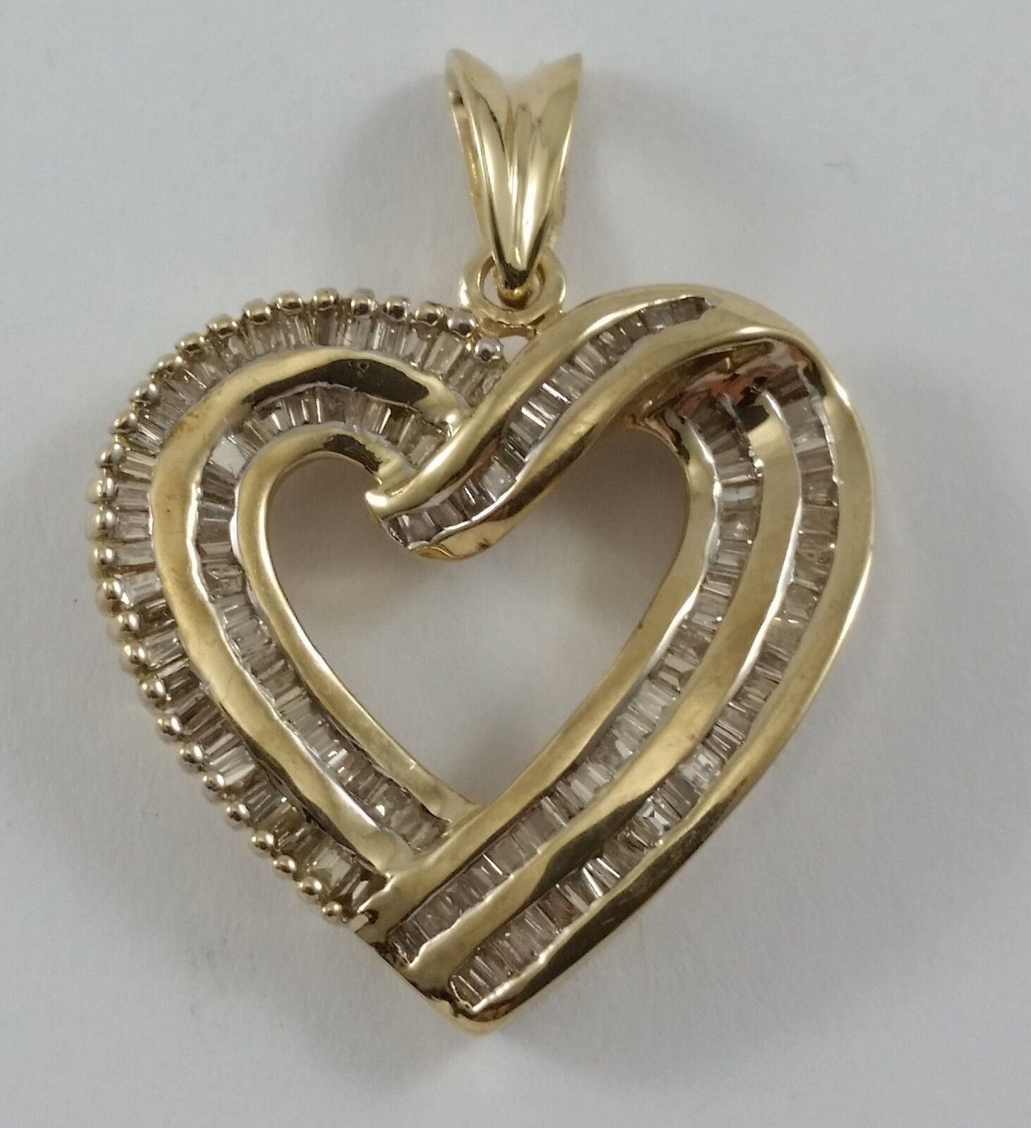 14K Solid Yellow Gold Open Heart Diamond Charm Pendant