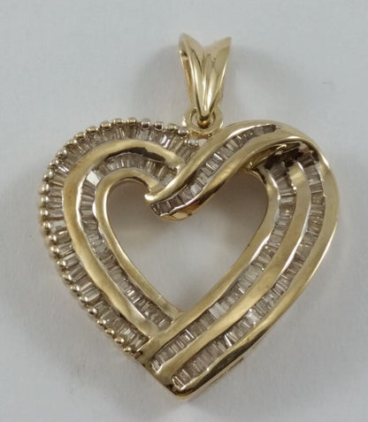 14K Solid Yellow Gold Open Heart Diamond Charm Pendant