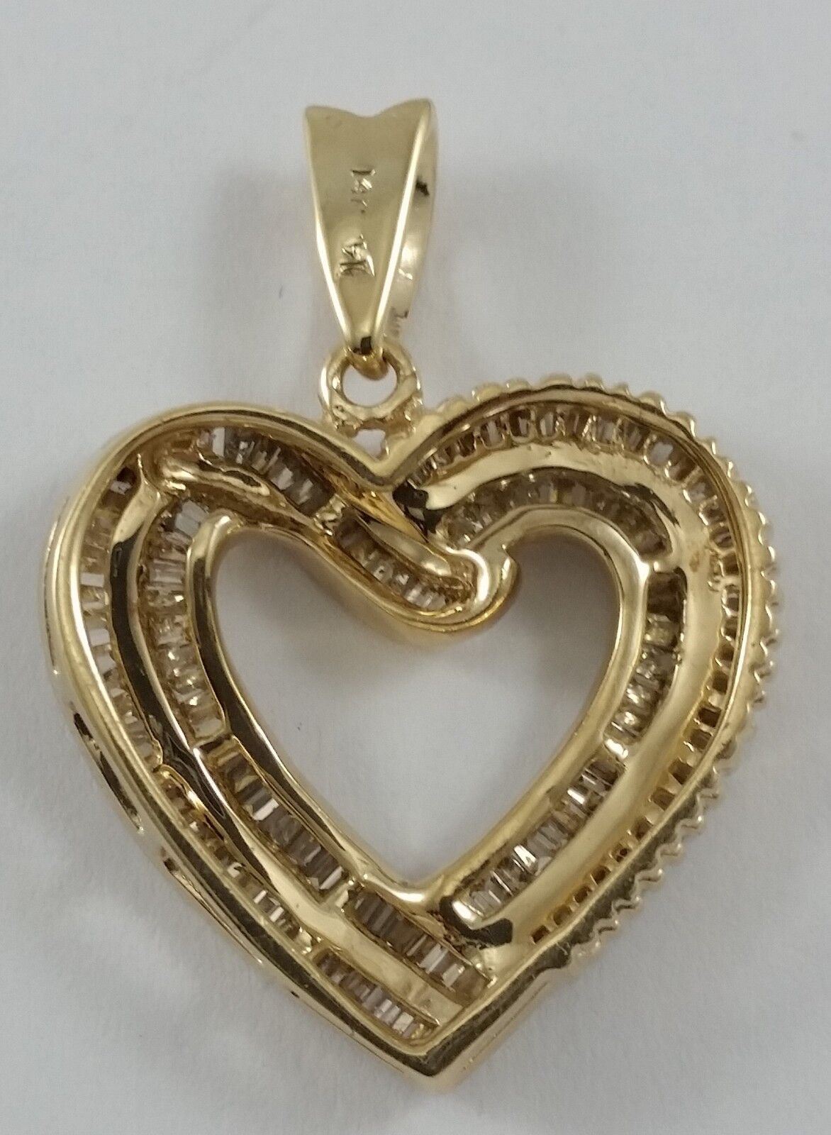 14K Solid Yellow Gold Open Heart Diamond Charm Pendant