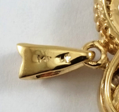 14K Solid Yellow Gold Open Heart Diamond Charm Pendant