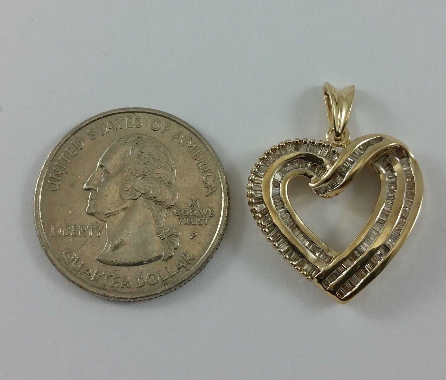 14K Solid Yellow Gold Open Heart Diamond Charm Pendant