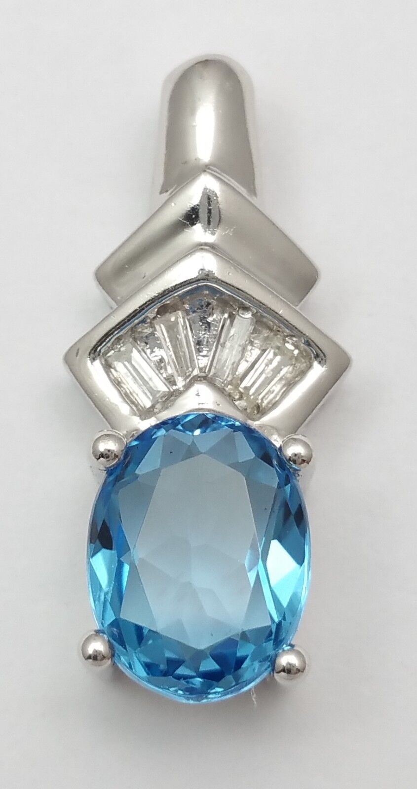 14K Solid White Gold Blue Topaz & Diamond Charm Pendant