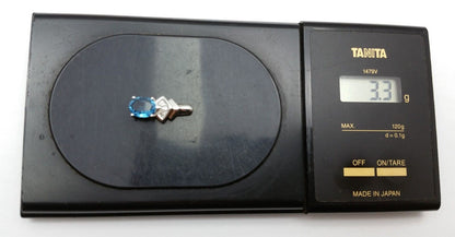 14K Solid White Gold Blue Topaz & Diamond Charm Pendant