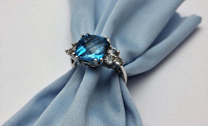 10K White Gold Blue Topaz & Cubic Zirconia Ring