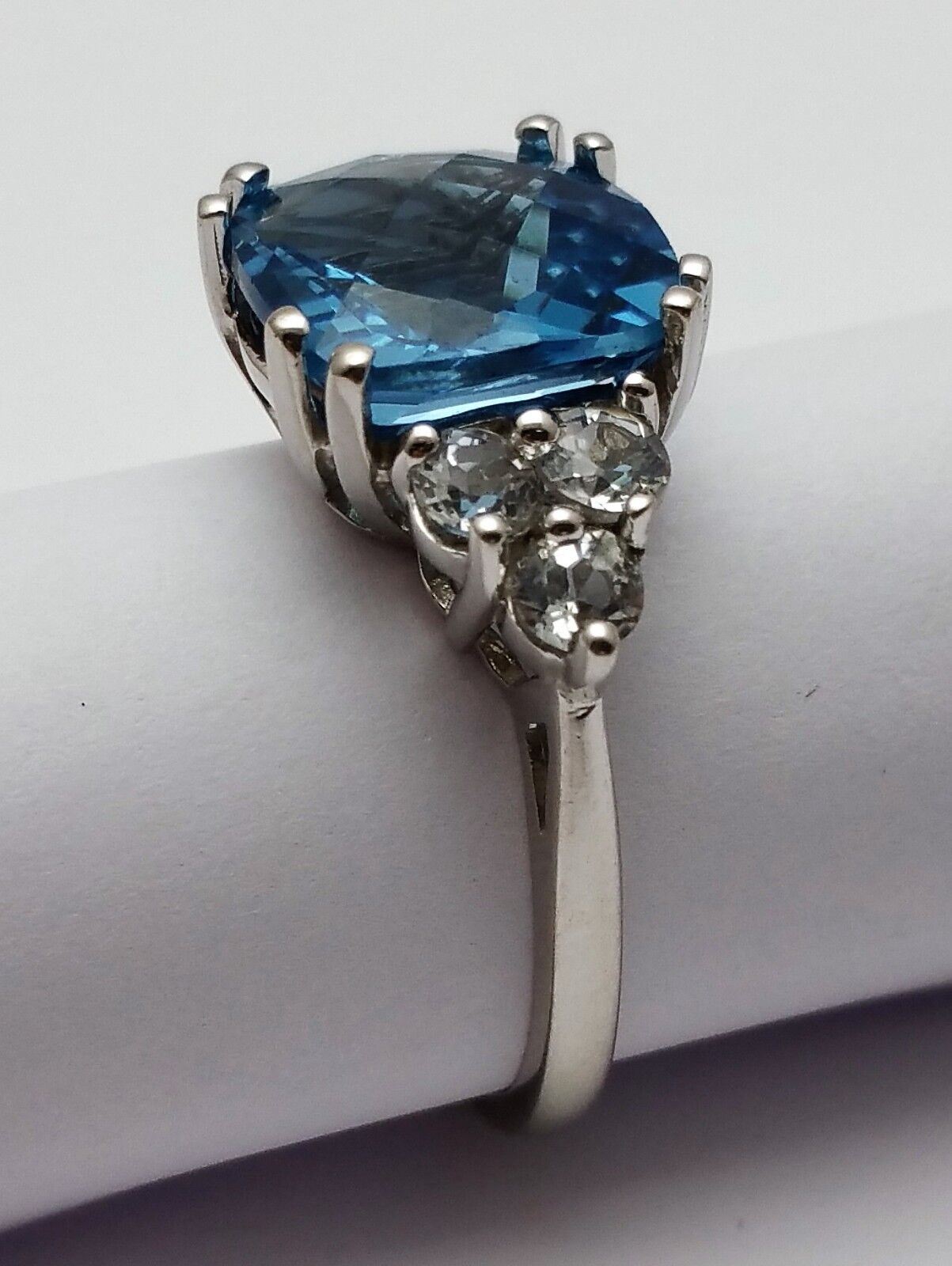 10K White Gold Blue Topaz & Cubic Zirconia Ring