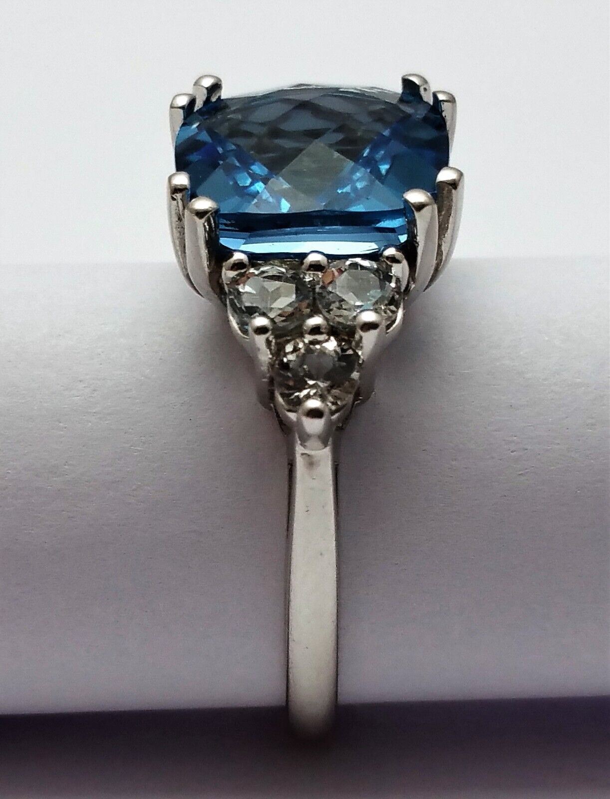 10K White Gold Blue Topaz & Cubic Zirconia Ring