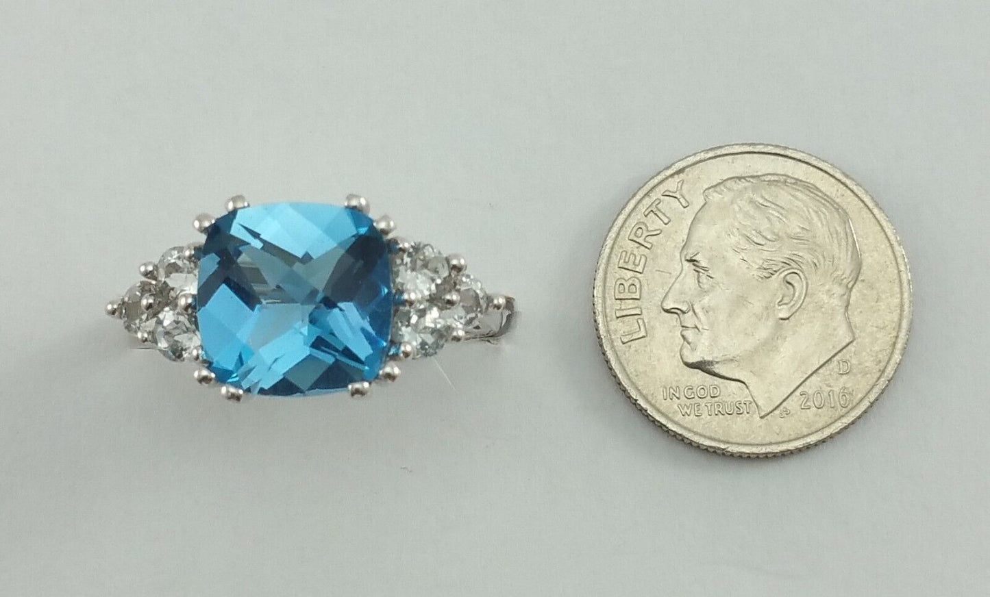 10K White Gold Blue Topaz & Cubic Zirconia Ring