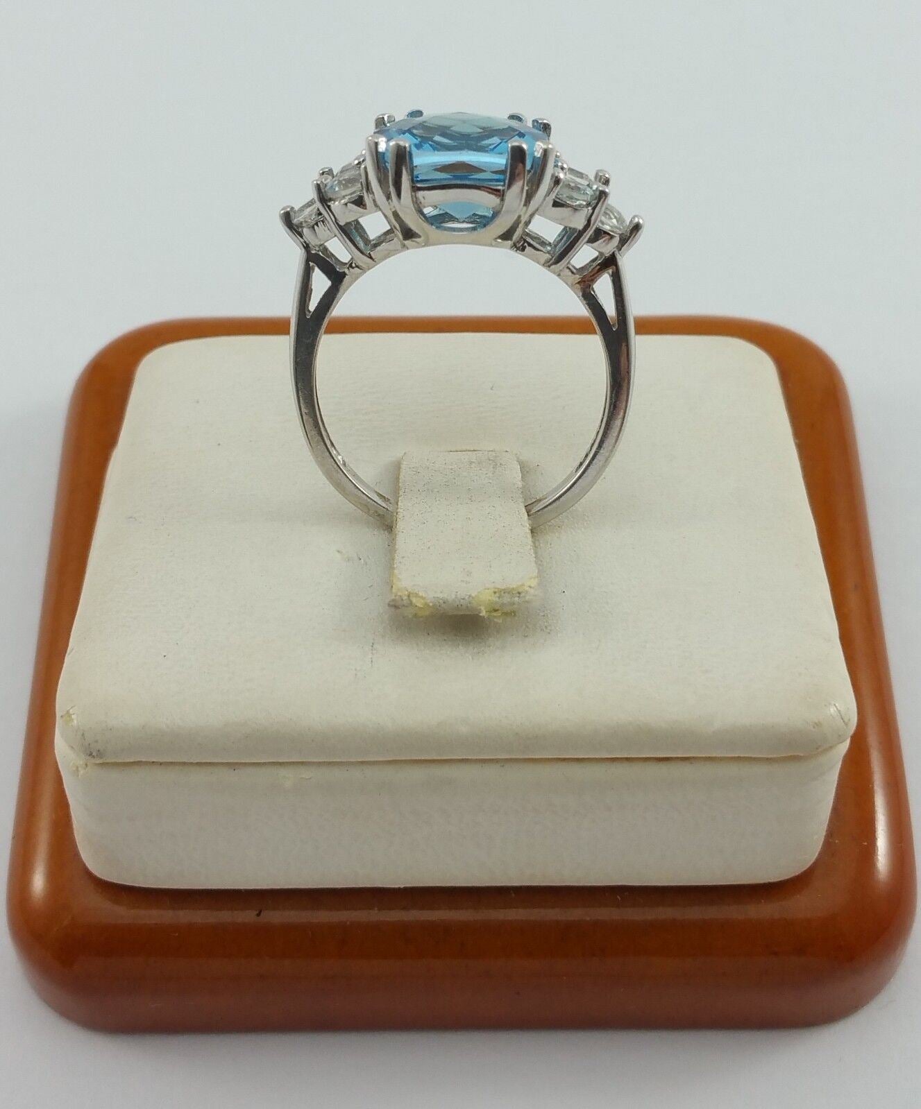 10K White Gold Blue Topaz & Cubic Zirconia Ring