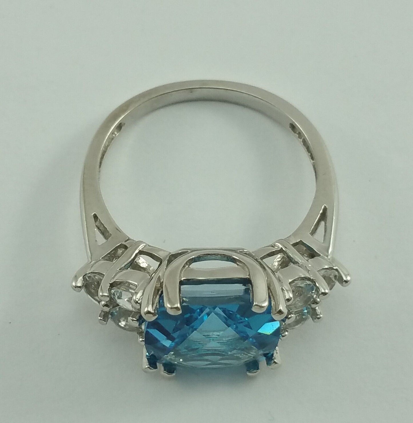 10K White Gold Blue Topaz & Cubic Zirconia Ring