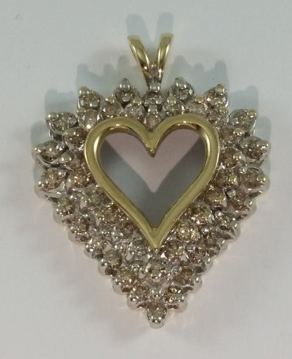 10K Solid Two Tone Gold Open Heart Diamond Pendant