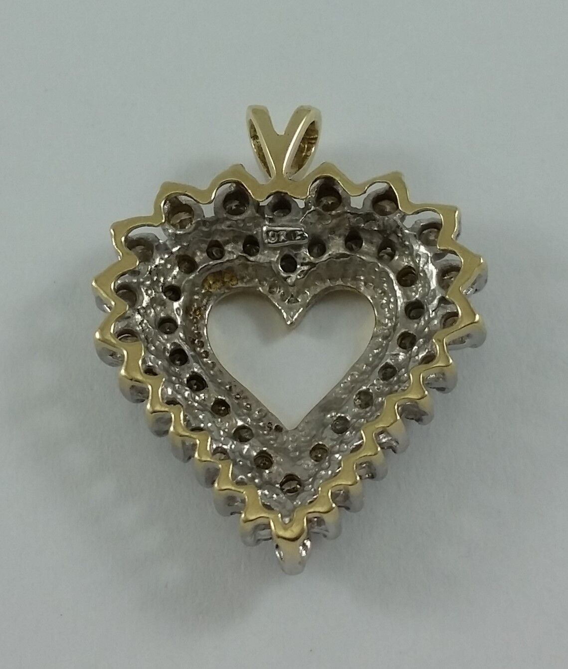 10K Solid Two Tone Gold Open Heart Diamond Pendant