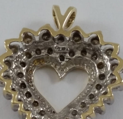 10K Solid Two Tone Gold Open Heart Diamond Pendant