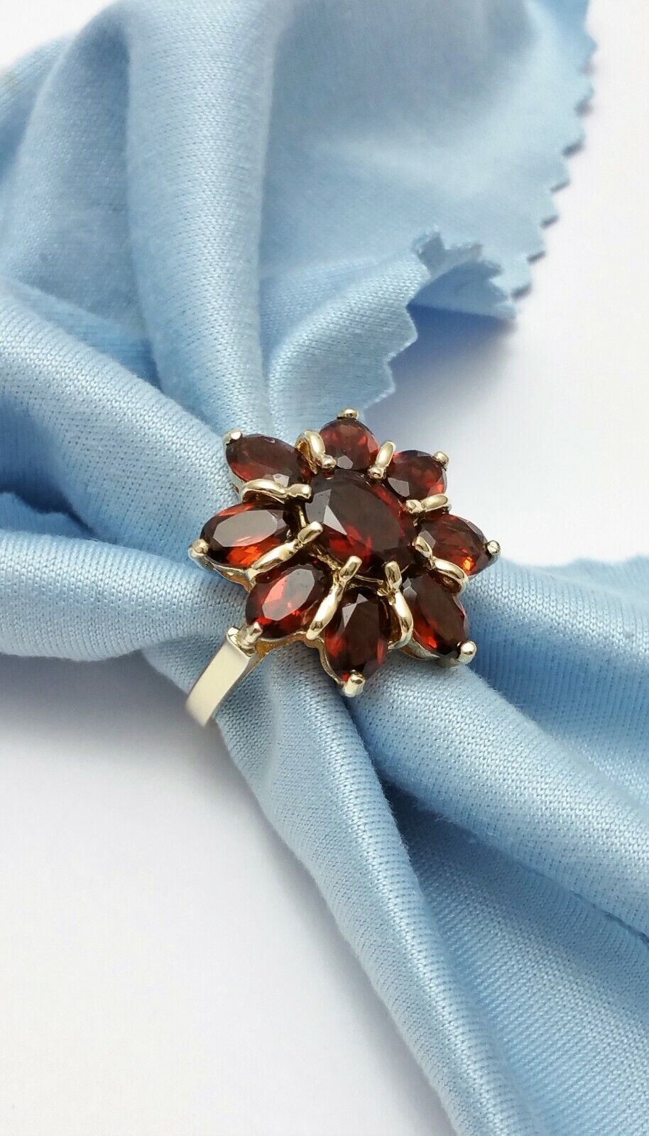 10K Solid Yellow Gold Flower Garnet Ring