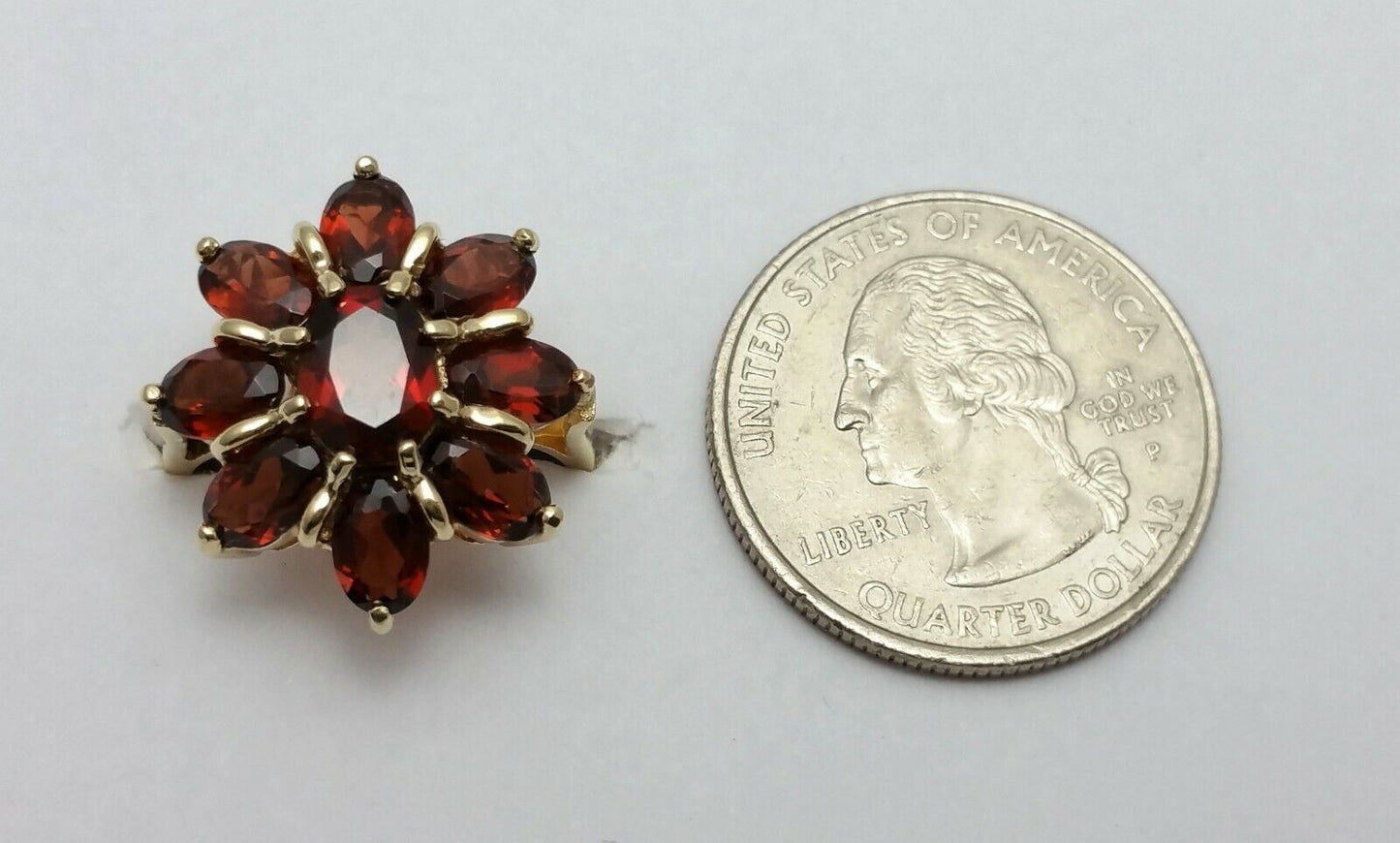 10K Solid Yellow Gold Flower Garnet Ring