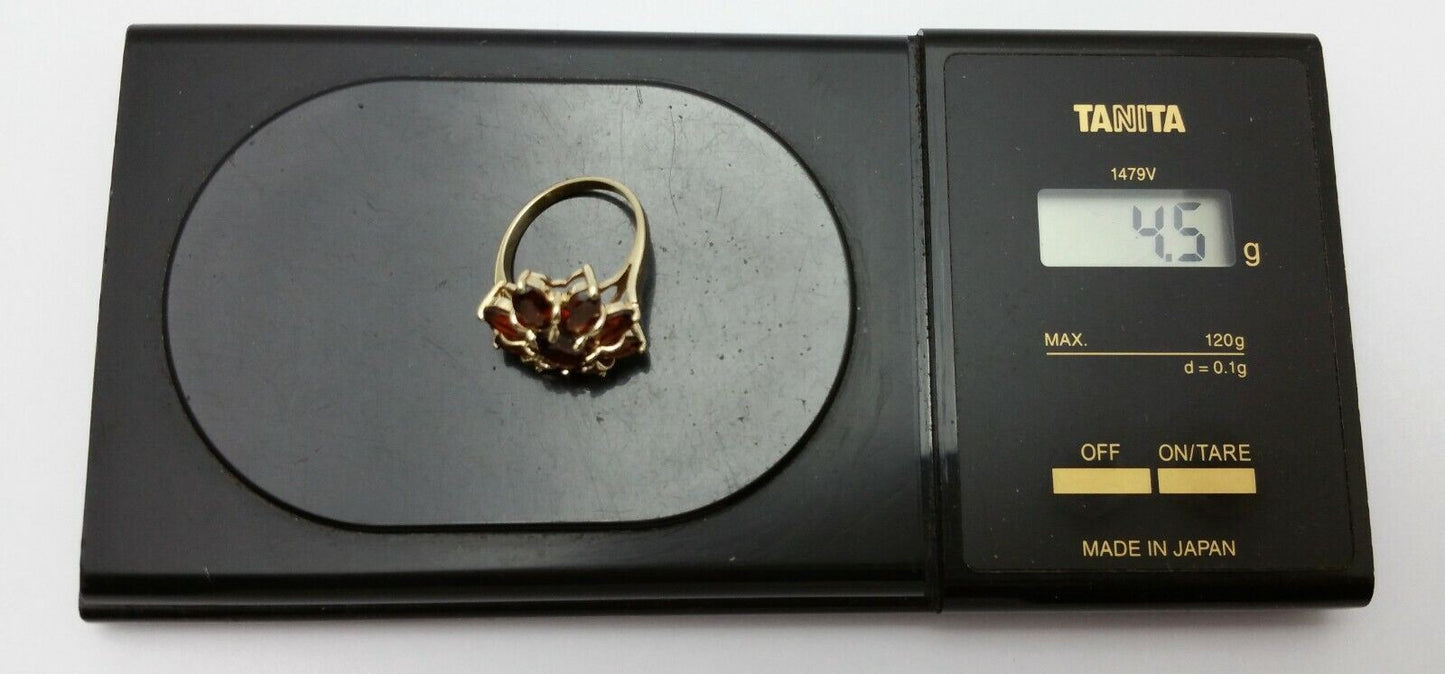 10K Solid Yellow Gold Flower Garnet Ring