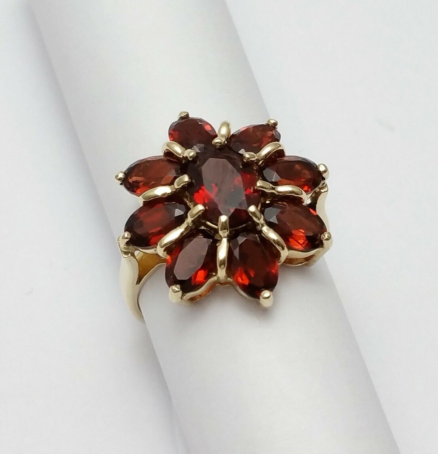 10K Solid Yellow Gold Flower Garnet Ring