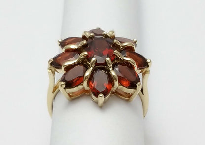 10K Solid Yellow Gold Flower Garnet Ring