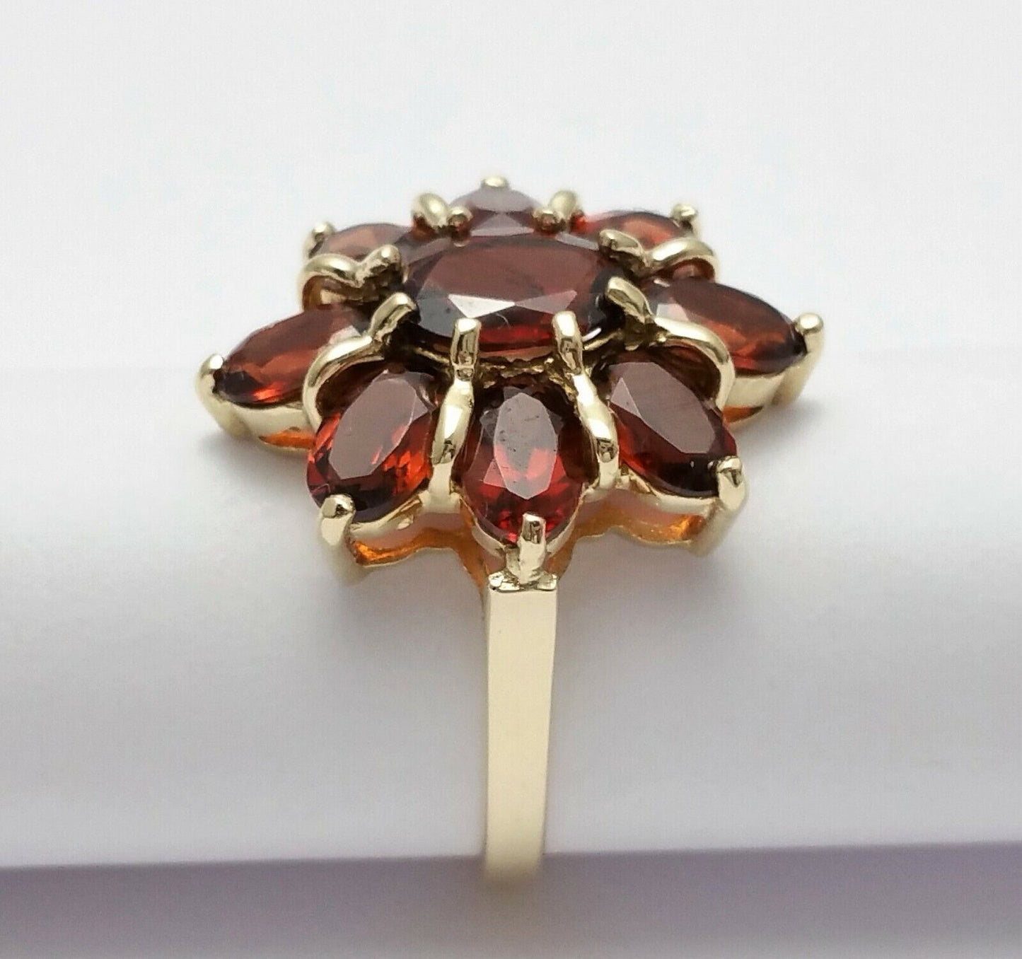 10K Solid Yellow Gold Flower Garnet Ring