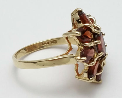 10K Solid Yellow Gold Flower Garnet Ring