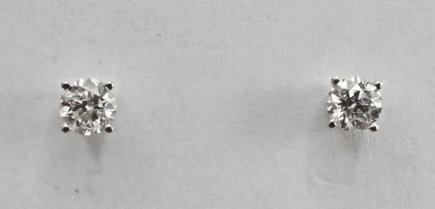 14K White Gold Designer Stud Earrings with Diamonds & Backings