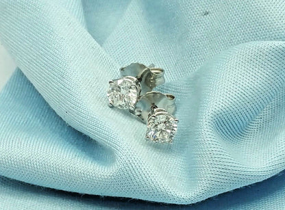 14K White Gold Designer Stud Earrings with Diamonds & Backings