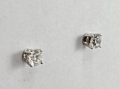 14K White Gold Designer Stud Earrings with Diamonds & Backings