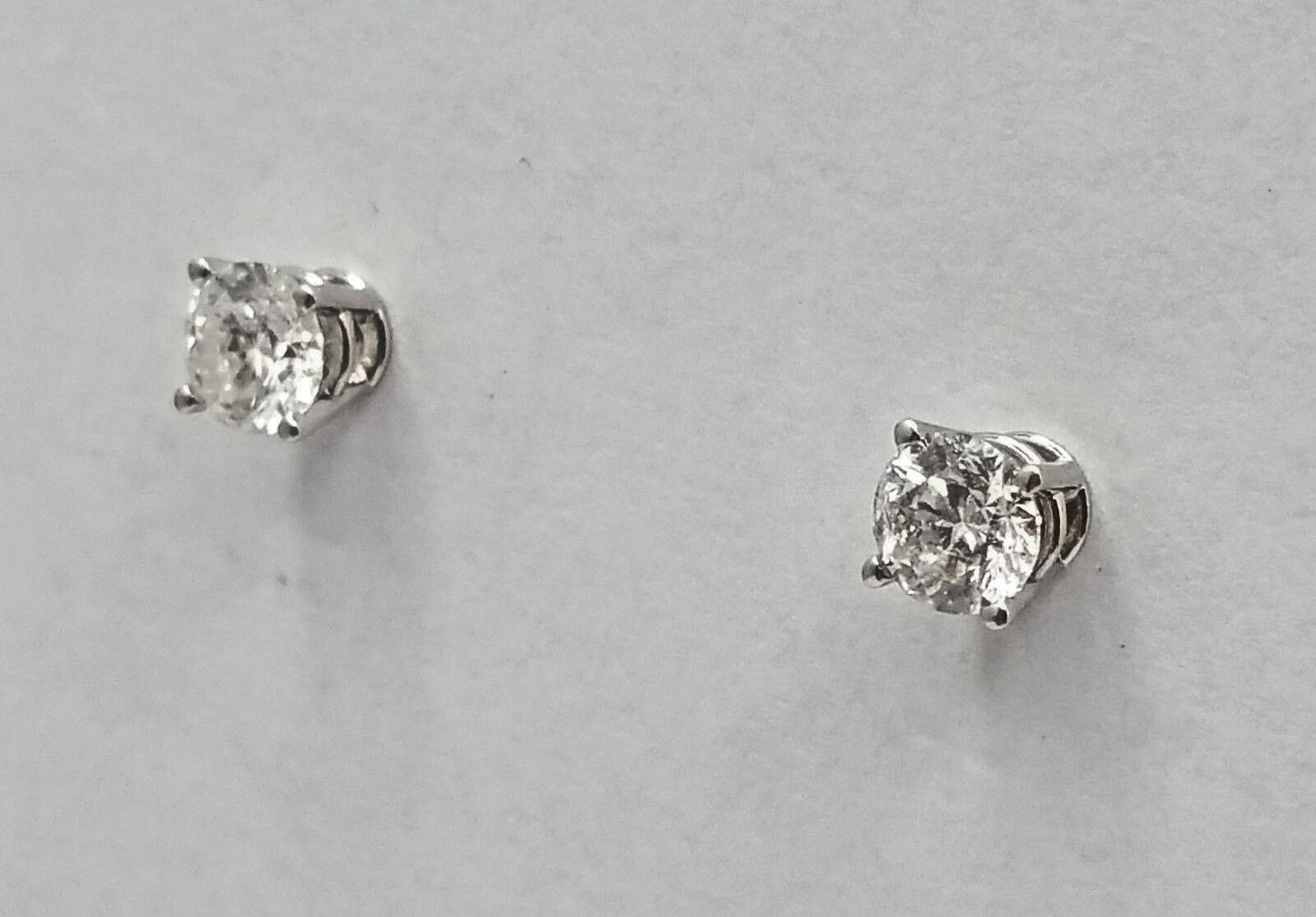 14K White Gold Designer Stud Earrings with Diamonds & Backings