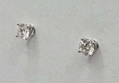 14K White Gold Designer Stud Earrings with Diamonds & Backings