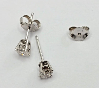 14K White Gold Designer Stud Earrings with Diamonds & Backings