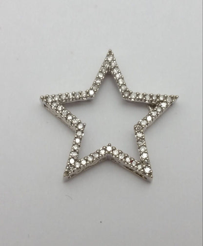 10K Solid White Gold Open Star Shaped Diamond Pendant