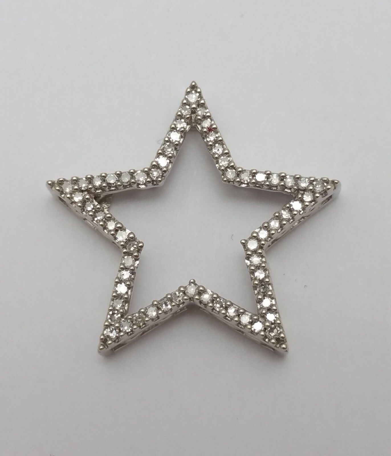 10K Solid White Gold Open Star Shaped Diamond Pendant