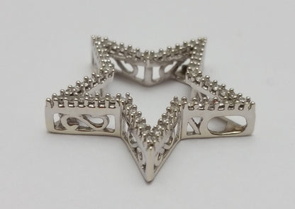 10K Solid White Gold Open Star Shaped Diamond Pendant