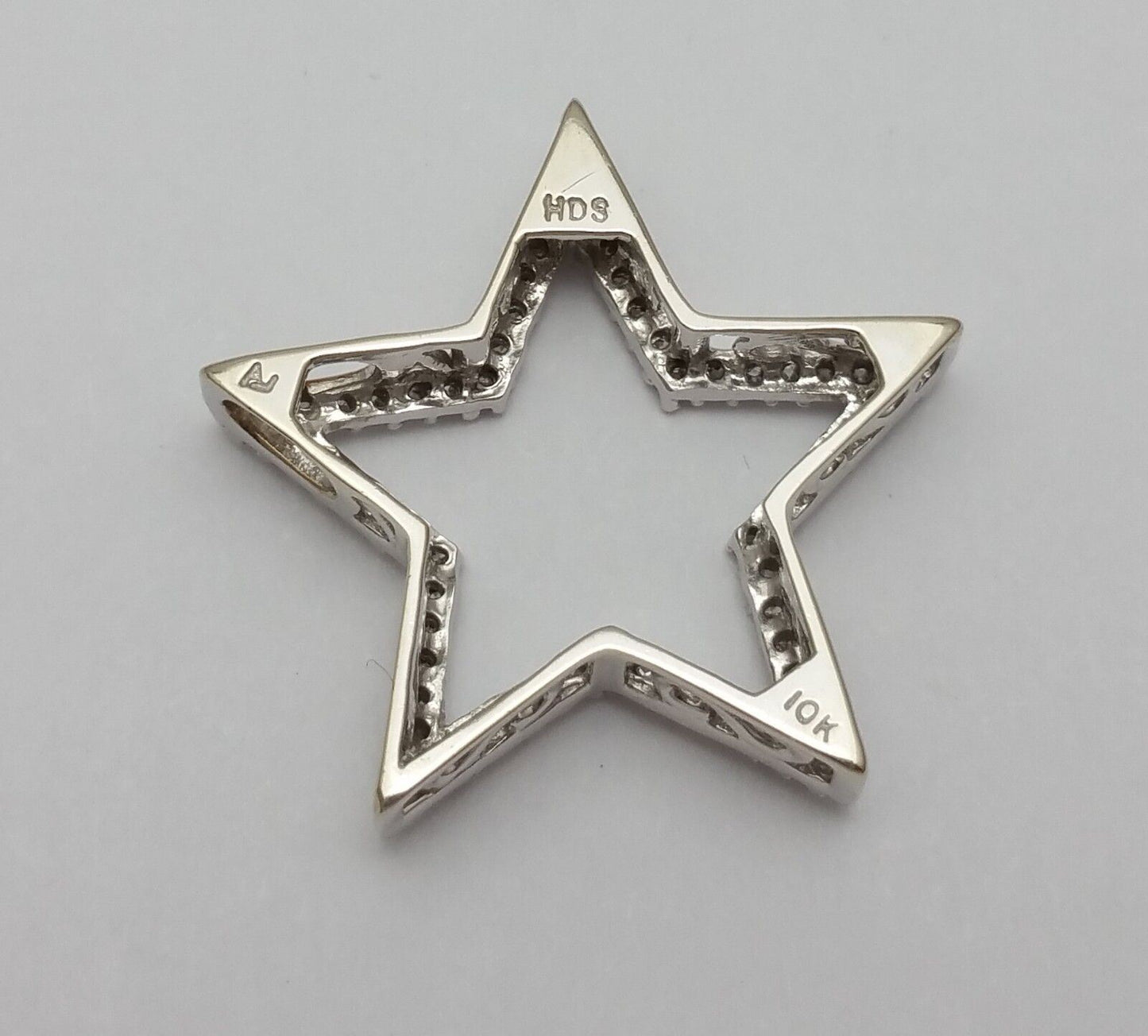 10K Solid White Gold Open Star Shaped Diamond Pendant