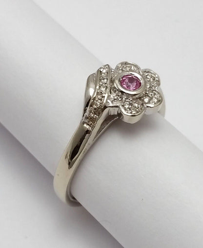 14K White Gold Ring with Tourmaline & Diamonds