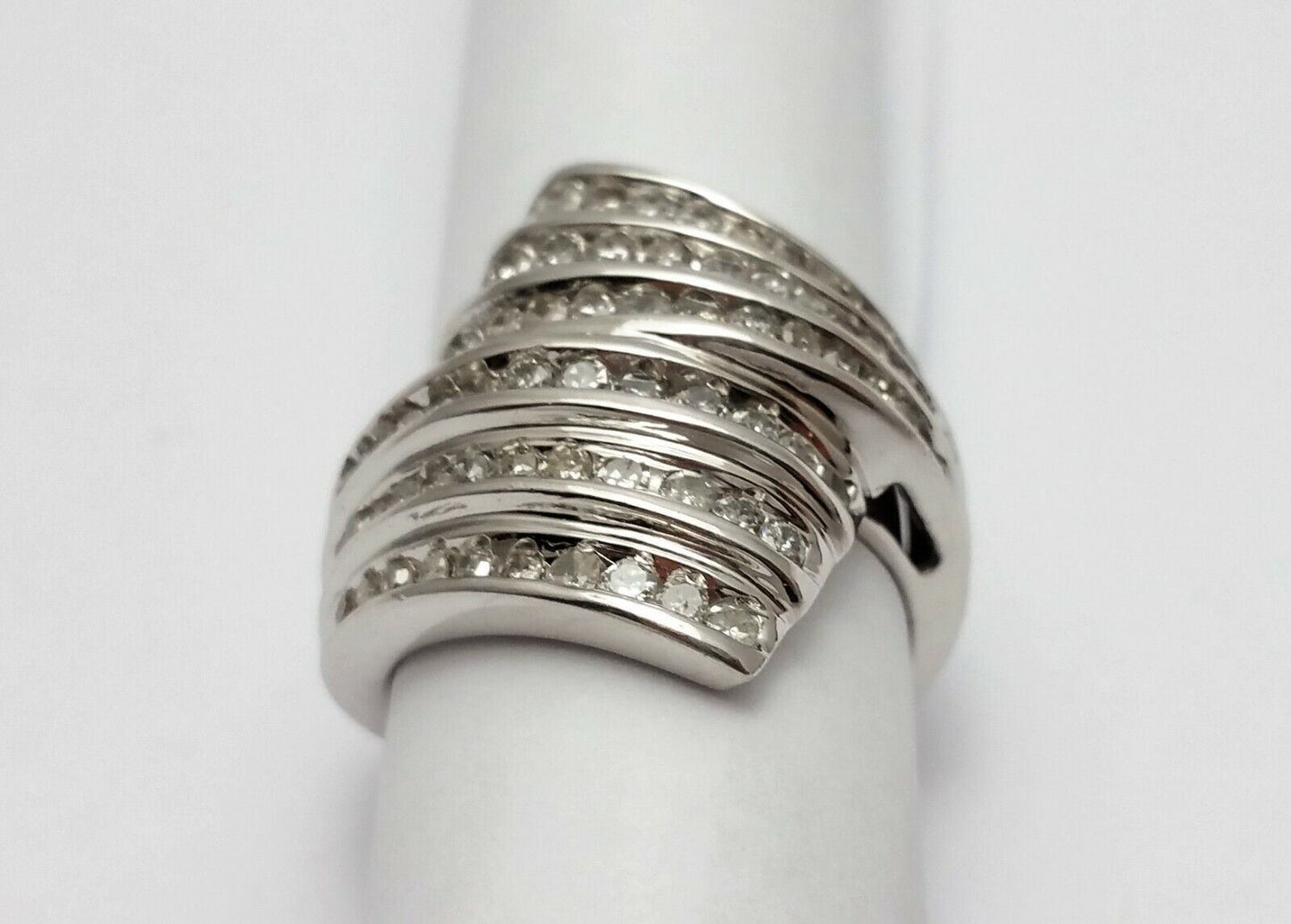 10K White Gold Ladies Designer Ring w/ Cluster of Diamonds