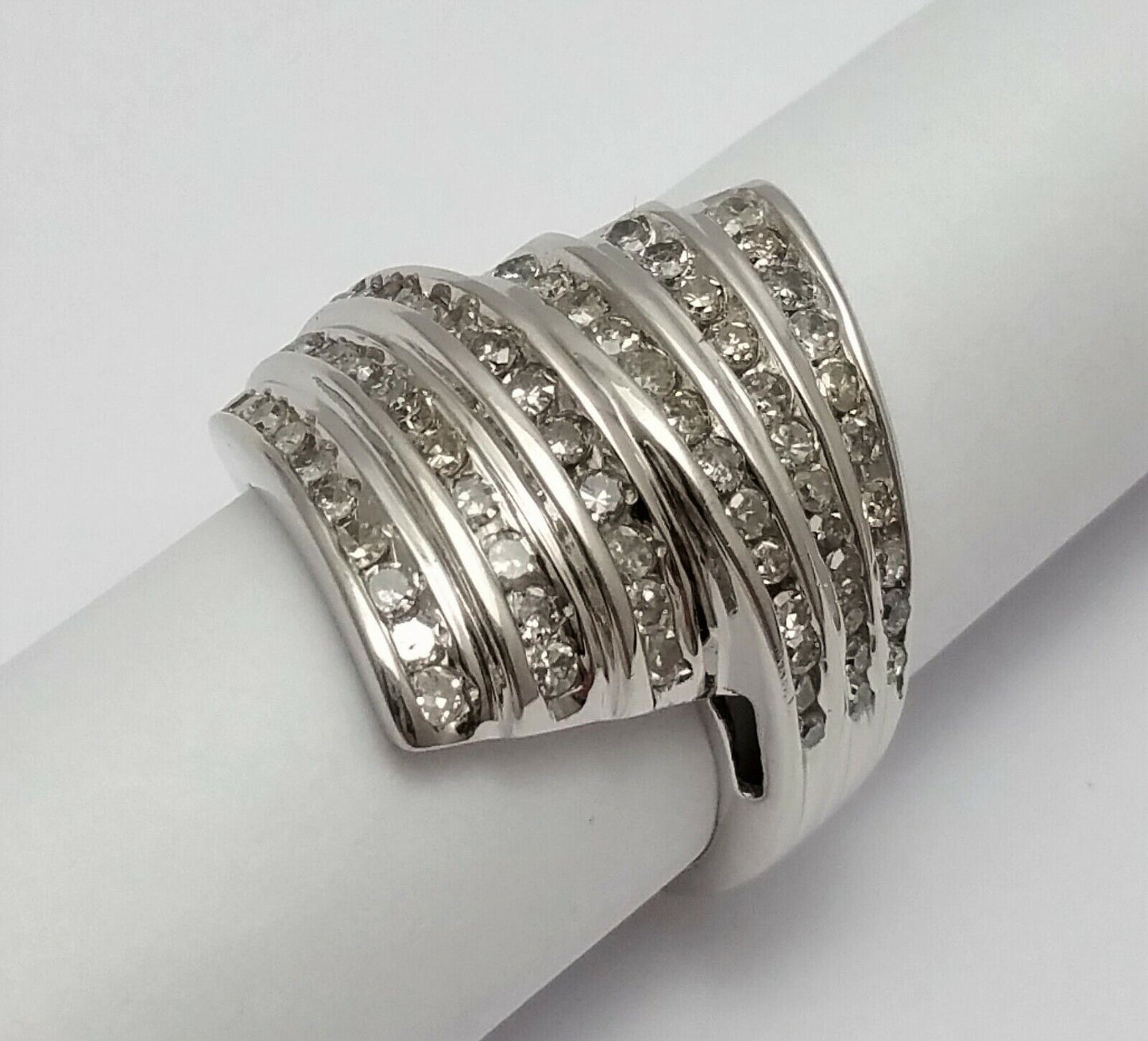 10K White Gold Ladies Designer Ring w/ Cluster of Diamonds