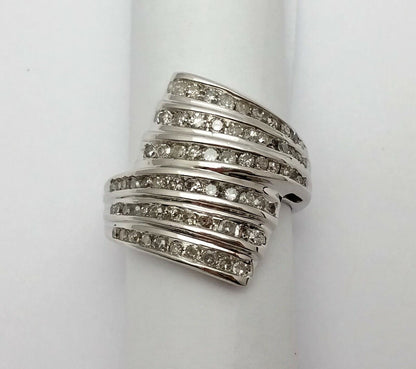 10K White Gold Ladies Designer Ring w/ Cluster of Diamonds