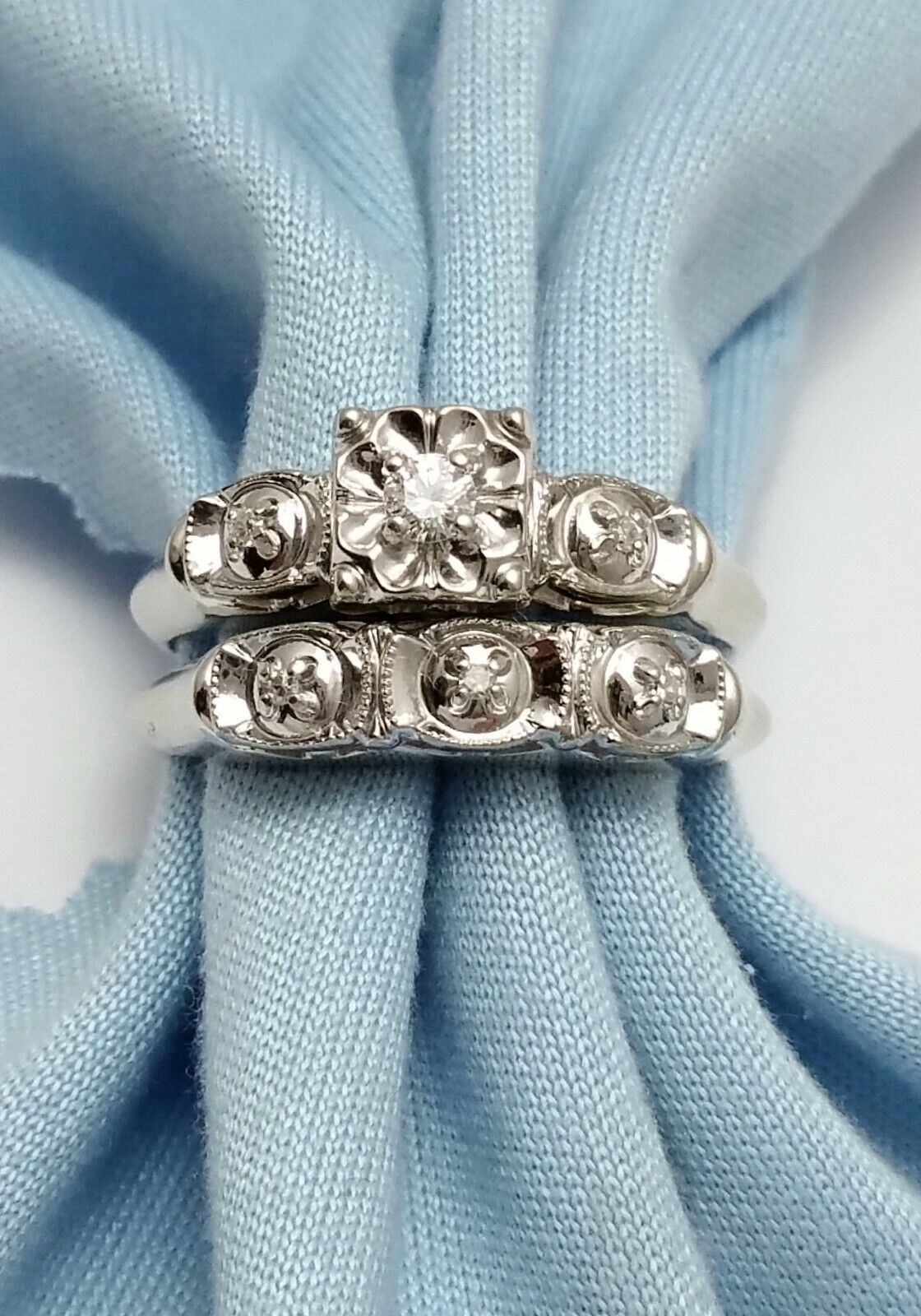 14K White Gold Ladies Wedding Set Ring With Diamonds