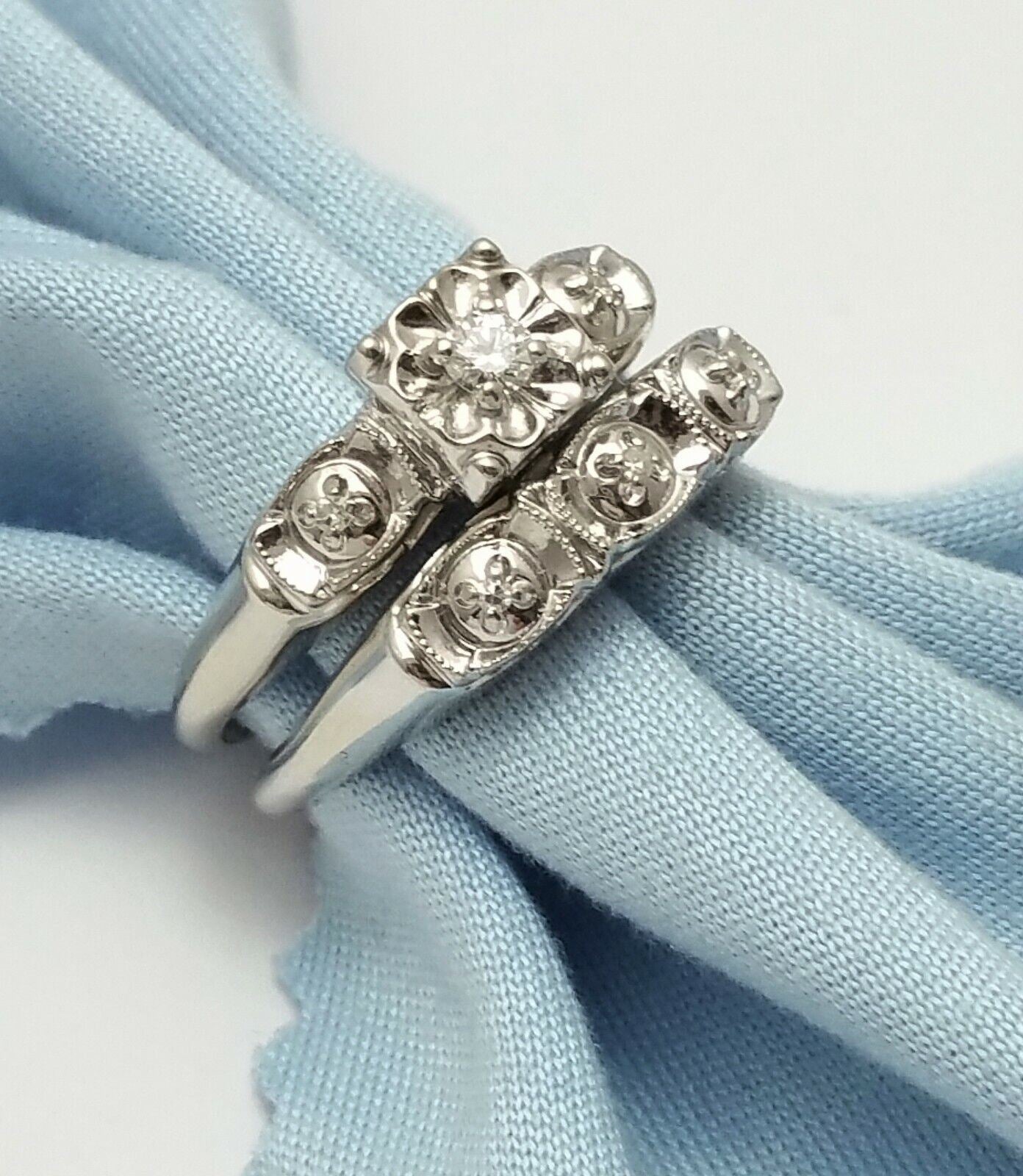 14K White Gold Ladies Wedding Set Ring With Diamonds