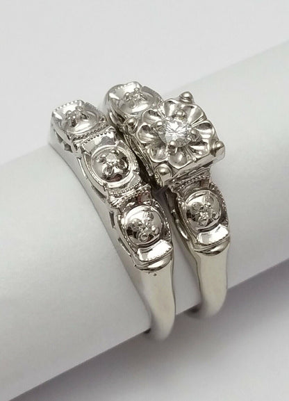 14K White Gold Ladies Wedding Set Ring With Diamonds