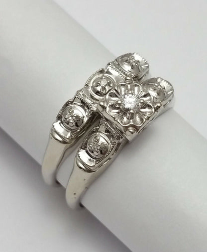 14K White Gold Ladies Wedding Set Ring With Diamonds