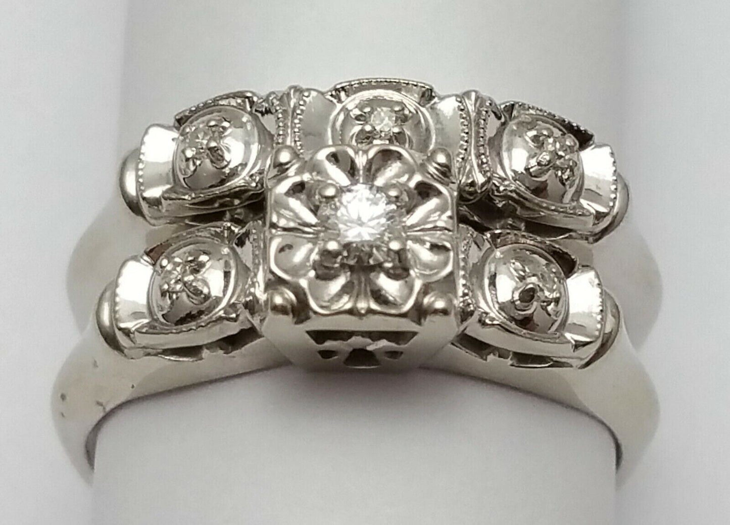 14K White Gold Ladies Wedding Set Ring With Diamonds